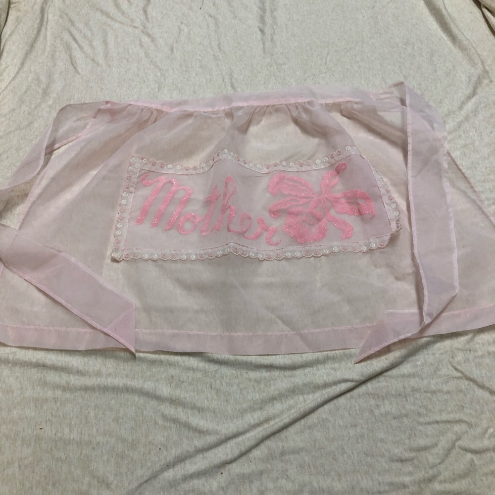 Vintage Retro 50s Mother Apron Pink Sparkly Velvet Lightweight Gift Collectible